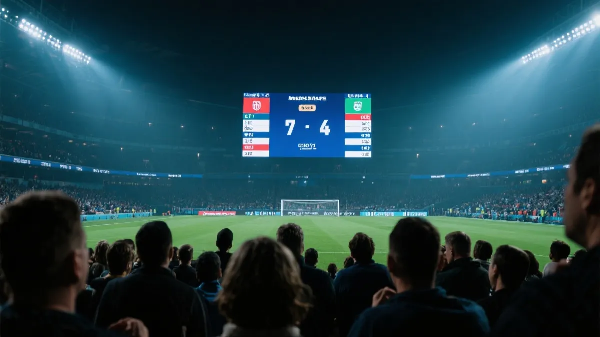 终场前比分变化导致小组排名翻转的紧张场景插画